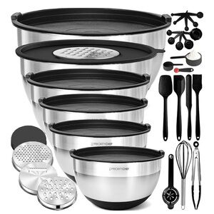 Stainless Steel Mixing Bowl Set with Black Lids